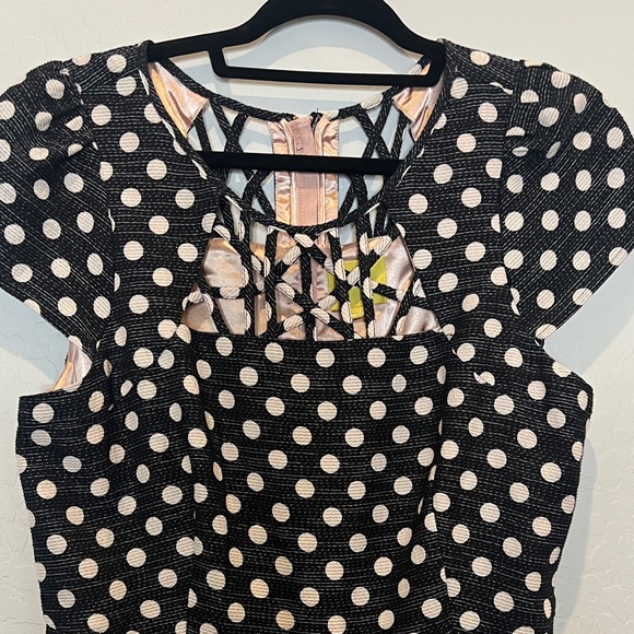 Anthropologie Maeve Polka Dots Dress Black and White with cutouts size 12 - Picture 3 of 15